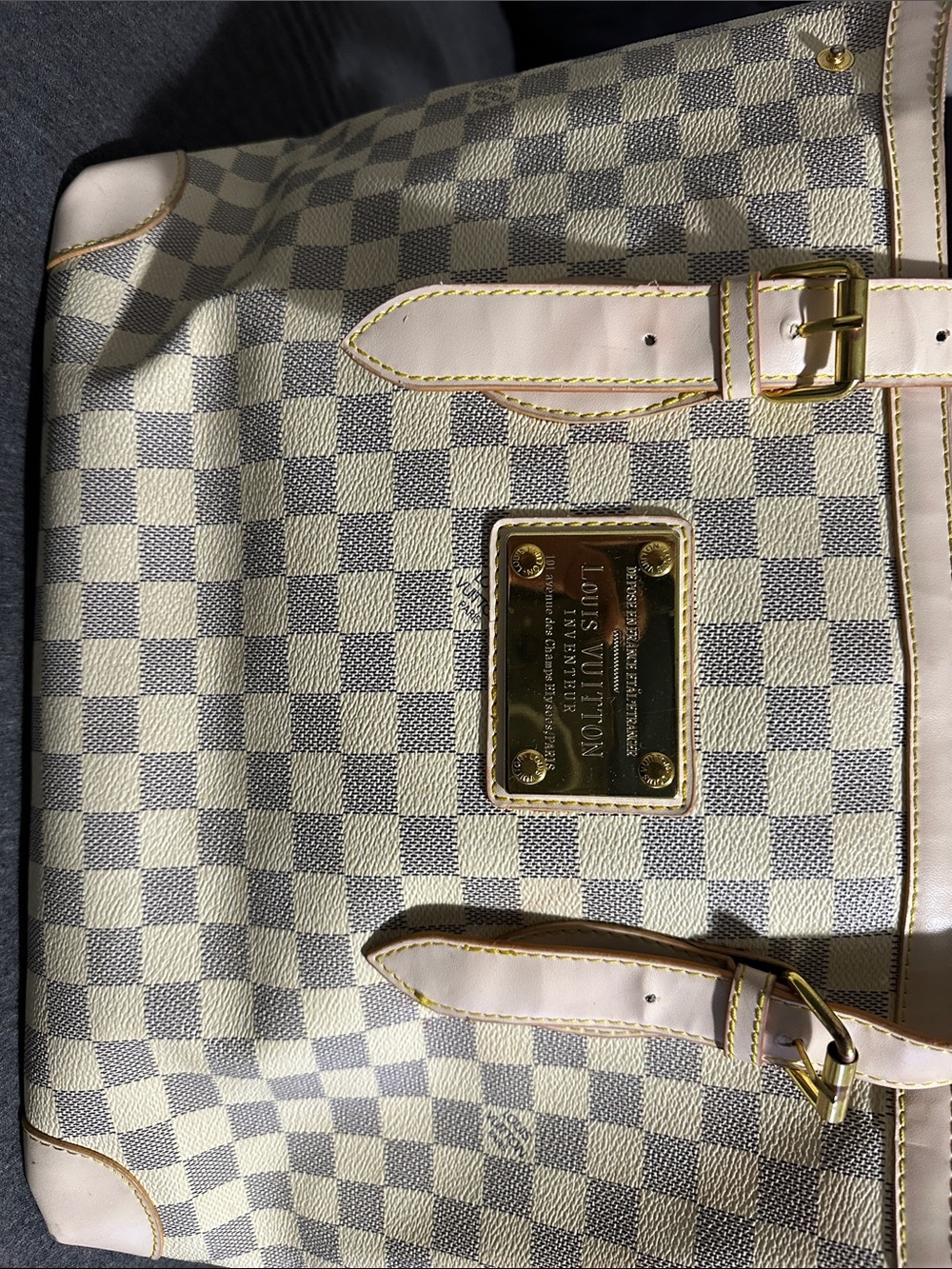 Louis Vuitton Damier Azur Check Tote in Cream and Light Gray